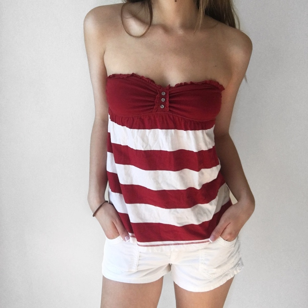 Hollister red striped tube top XS