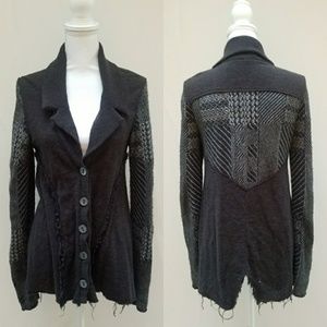 Free People Button Front Cardigan Fairisle Sleeve