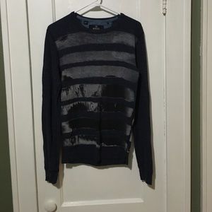 Men's long sleeve dark blue printer shirt