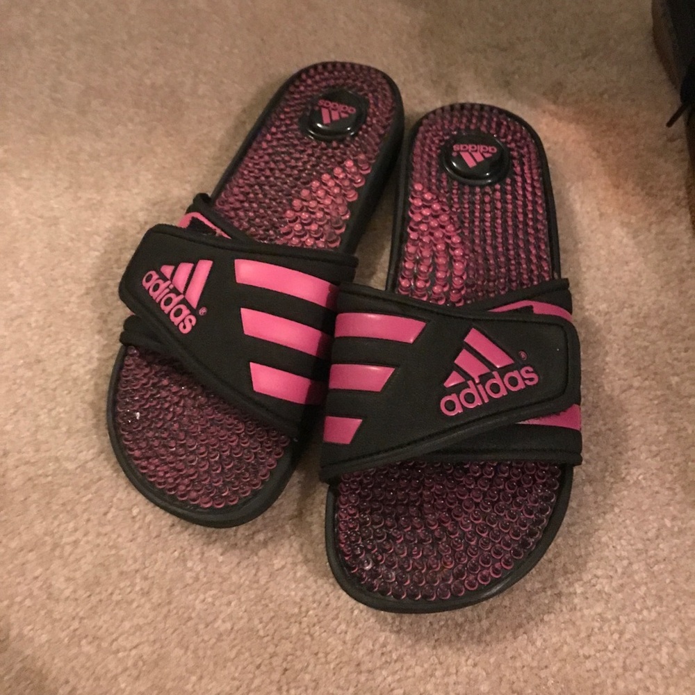 Adidas pink slide sandals