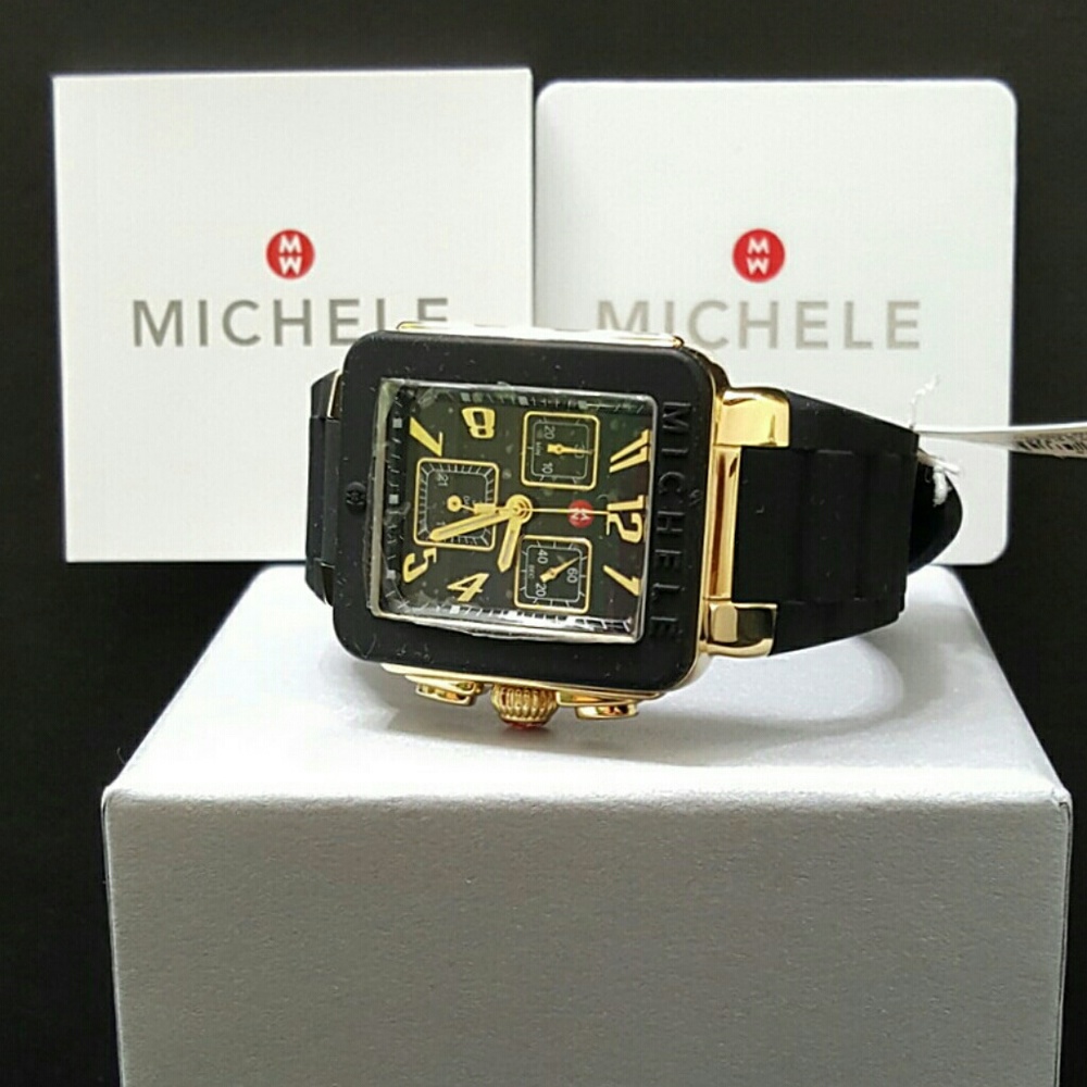 NWT Michele park black and Gold watch