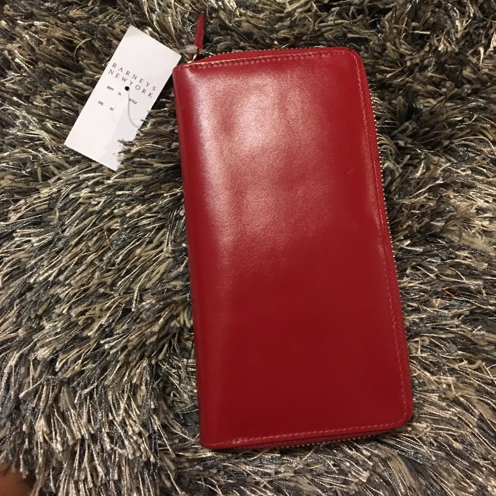 Barney's New York red leather wallet NEW