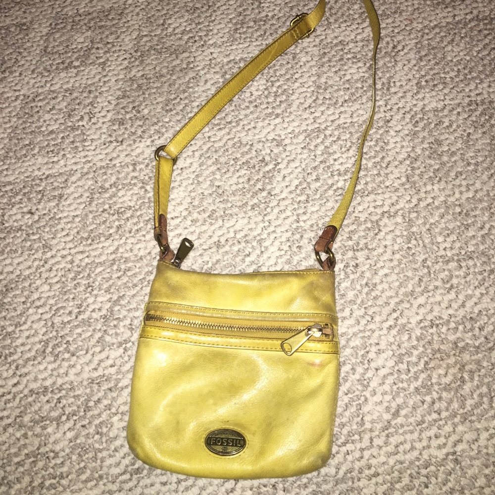 Fossil yellow leather cross body bag