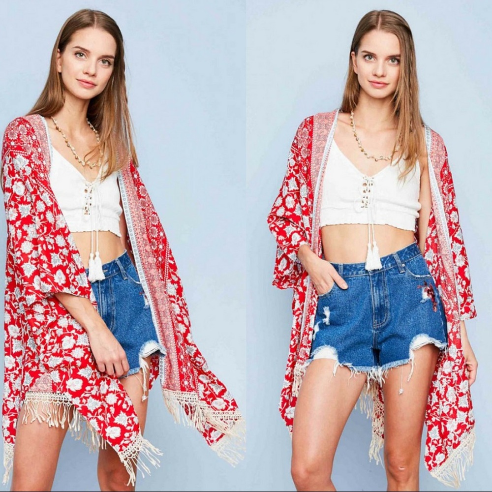 🆕Floral Border Print Kimono Cardigan