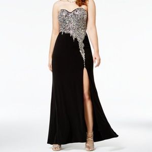 Black strapless prom dress embellishments