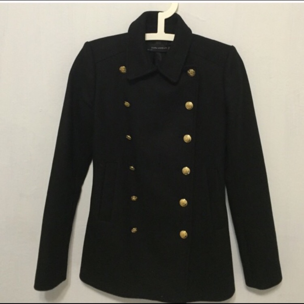 Zara women's black  peacoat with gold hardware