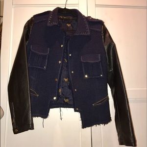 Navy/Black Zara Jacket w/ faux leather sleeves