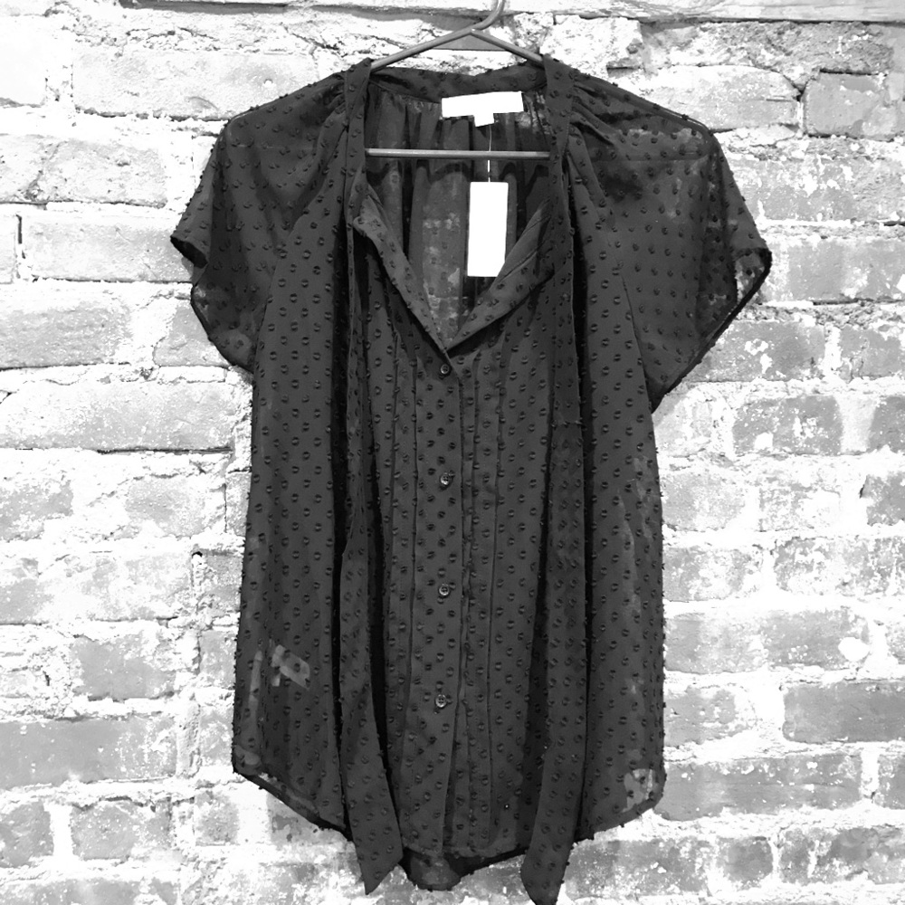 LOFT Black Dot Button Down Blouse