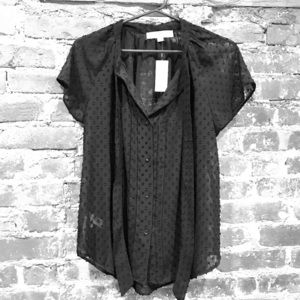 LOFT Black Dot Button Down Blouse