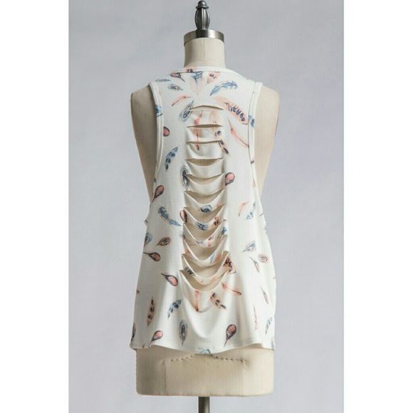 ⚡️One Left⚡️ Distressed Back Feather Tank - Picture 3 of 3