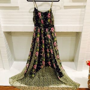 French Connection Black Floral Chiffon Maxi Dress