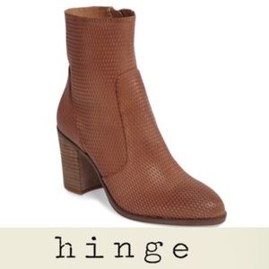 Hinge cognac leather brown ankle boot bootie 7 7.5