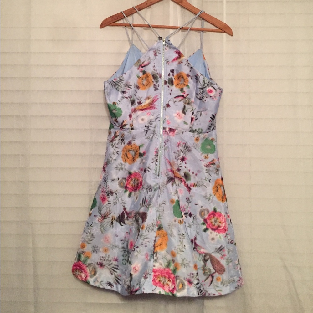 SPRING Baby blue floral holographic print dress - Picture 3 of 5