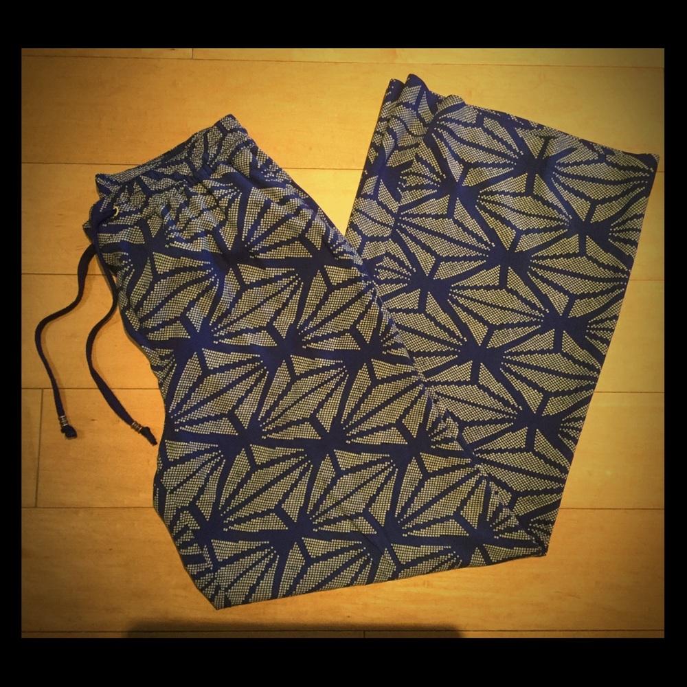 Navy & cream wide-leg pants from Anthropologie