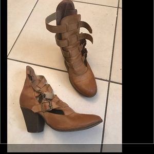 Brown buckled booties