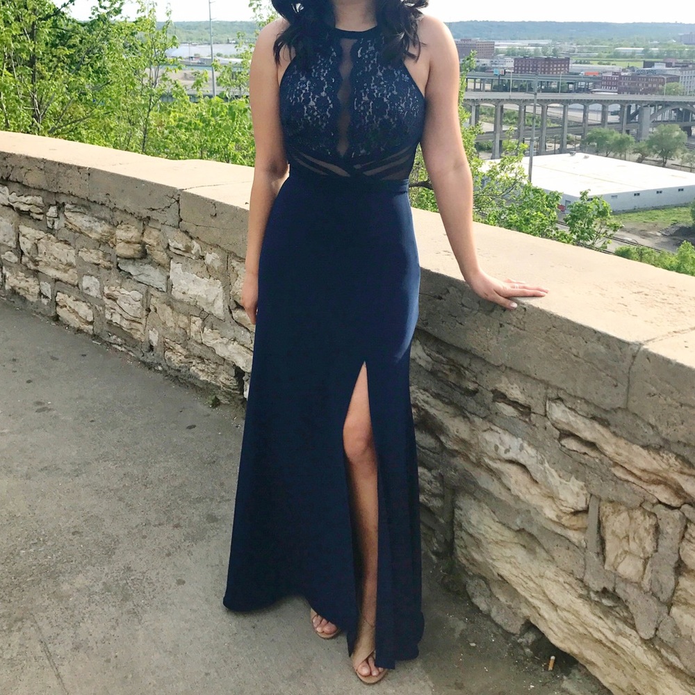 Gorgeous navy blue formal gown prom dress