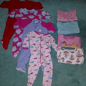 Lot of 8 girls pajamas, size 18-24 months
