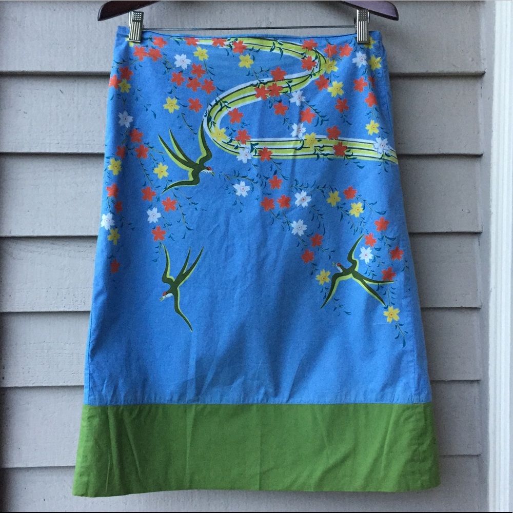 Free People A line Blue & Green Bird Skirt Boho