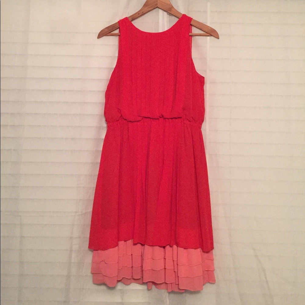 Red and pink pleated cocktail dress