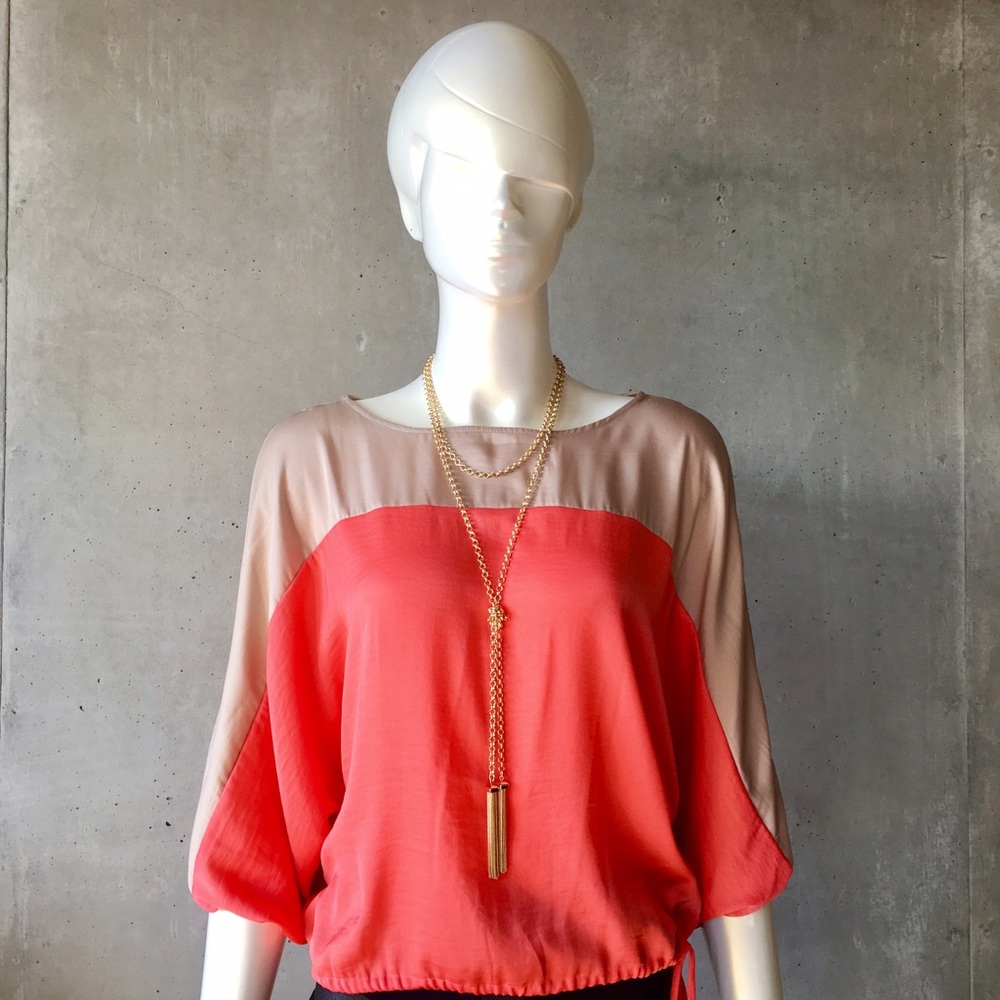 EUC BCBGMaxAzria Top, Colorblock Coral/Beige, XS
