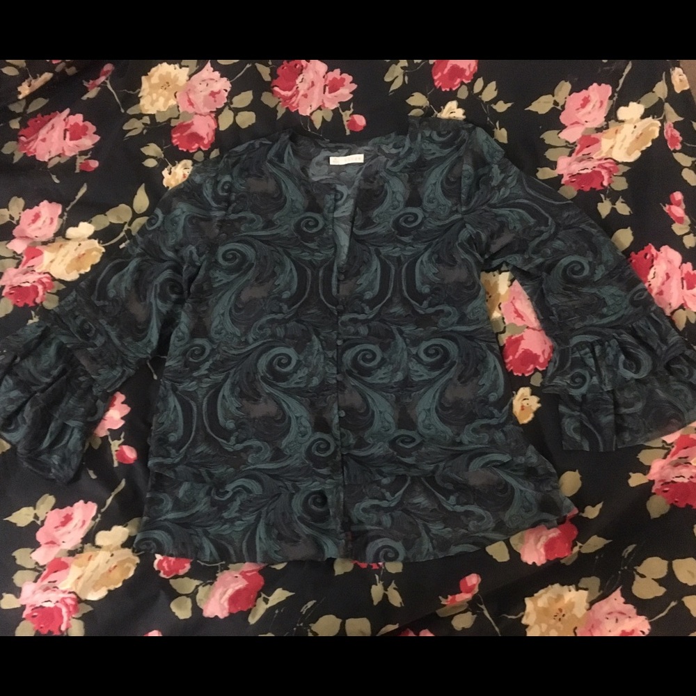 HINGE Ruffle bell sleeve button up blouse