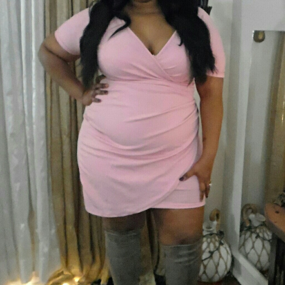 Baby pink ruffled side mini dress
