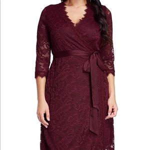 Lace Floral Print Cocktail Wrap Dress 3/4 sleeves