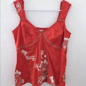 ANTHROPOLOGIE embroidered coral tank blouse