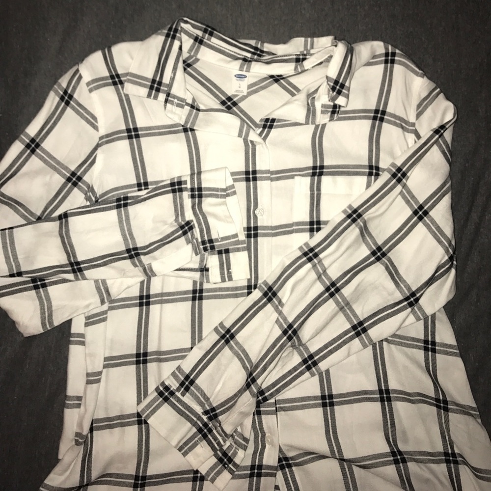 White and Black Plaid Flannel - Old Navy