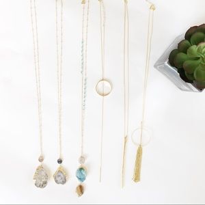 Druzy Stone Pendant Long Gold Necklace