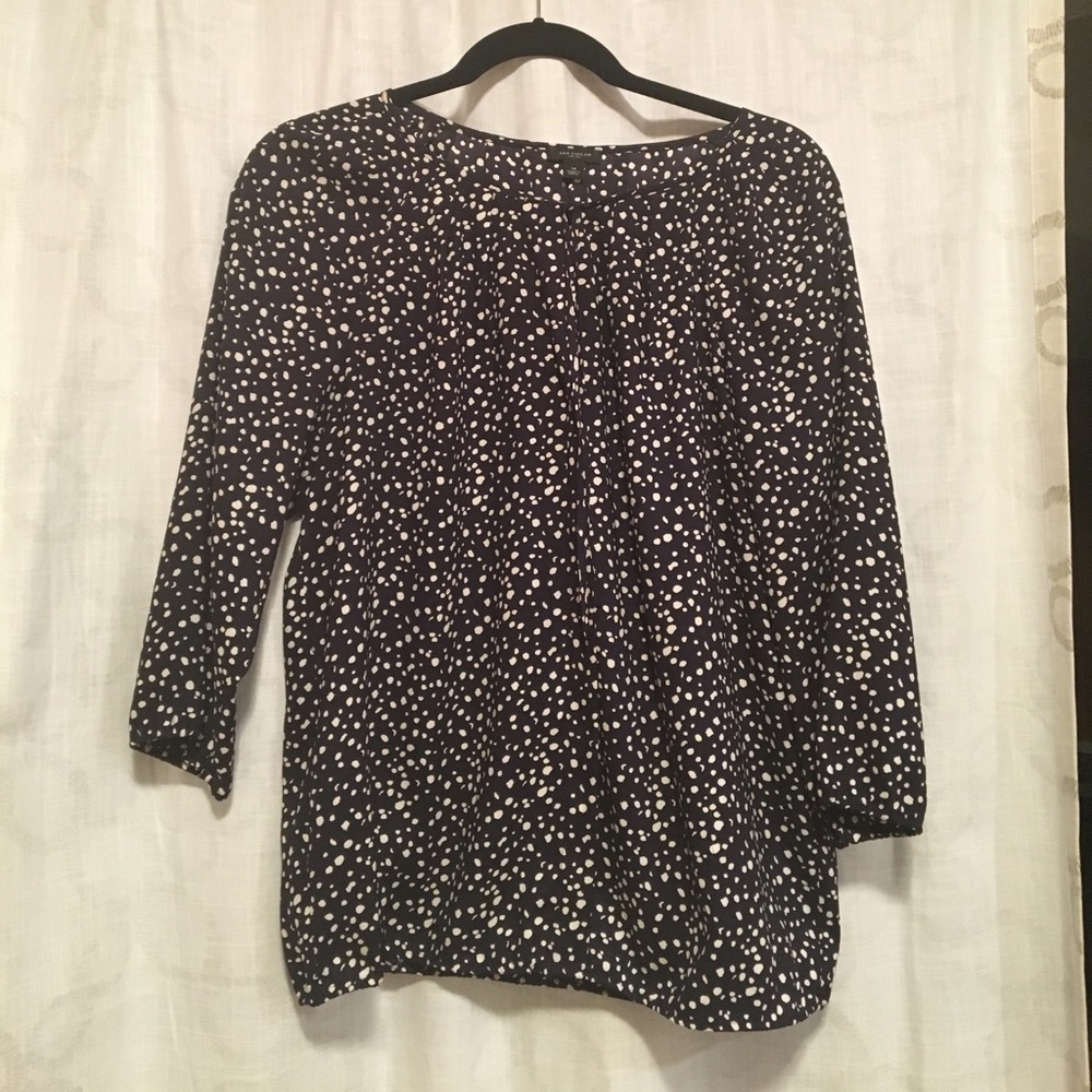 Ann Taylor dark navy blue dotted blouse.