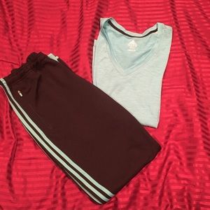 Adidas Teal Shirt and Sweatpants (XL)