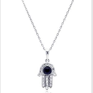 Sterling silver white gold plated hamsa necklace