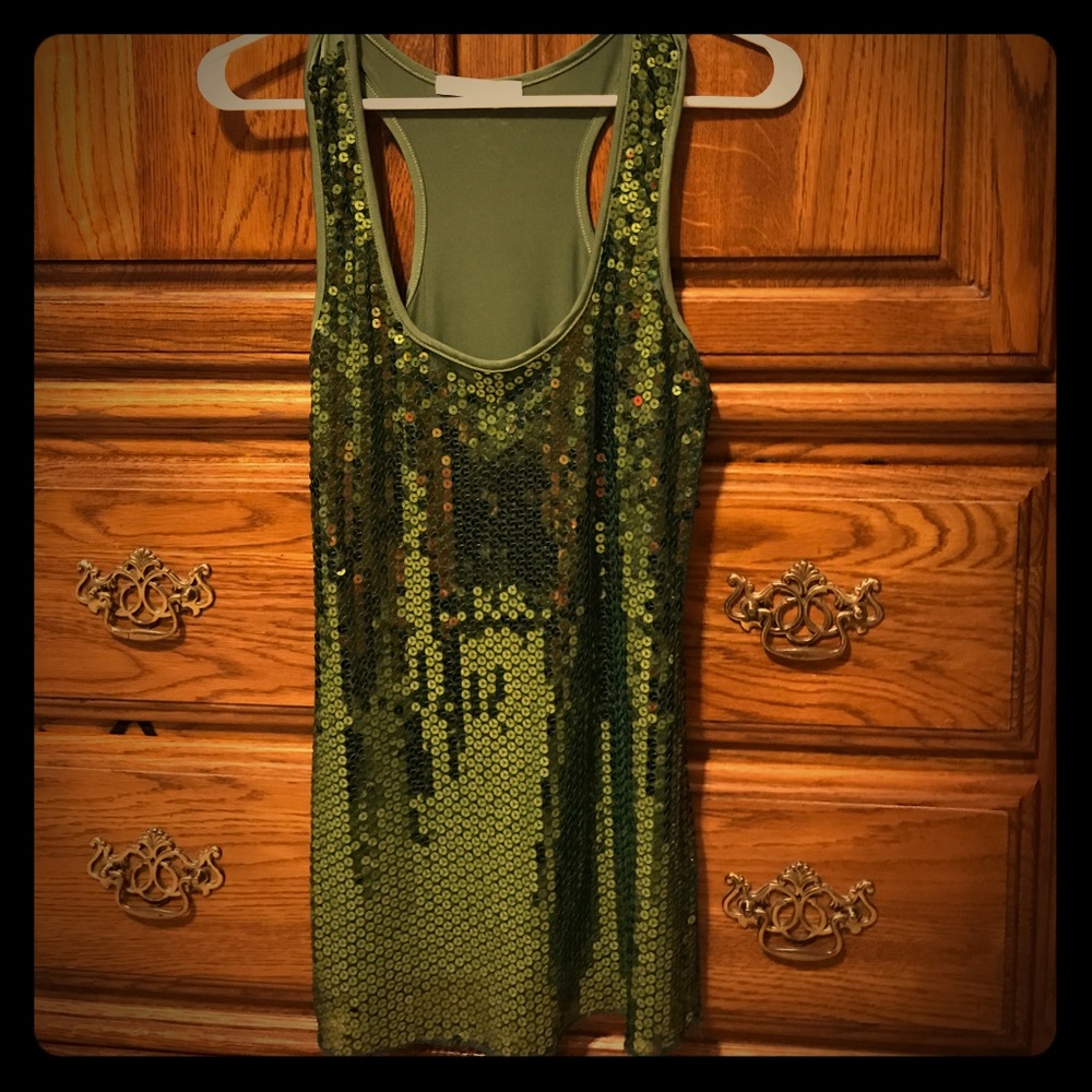 Olive green sequin tank
