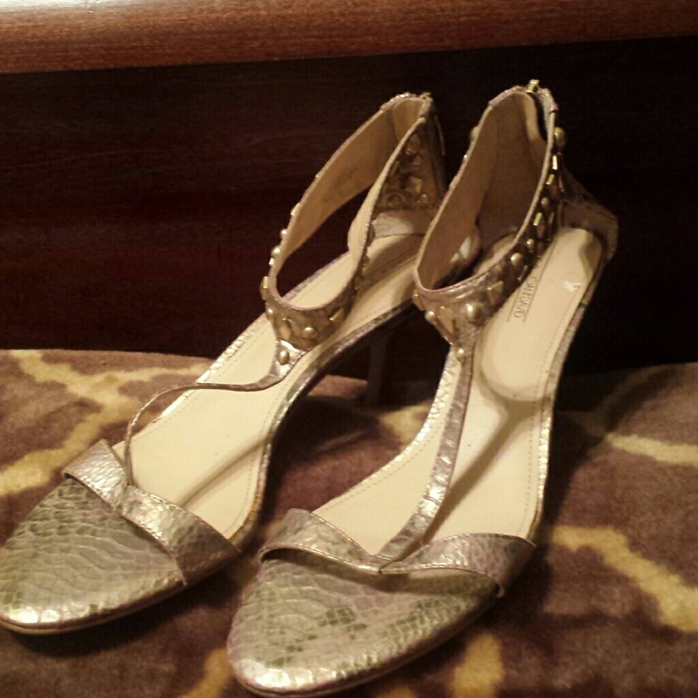 Metallic snakeskin kitten heel sandals NWT