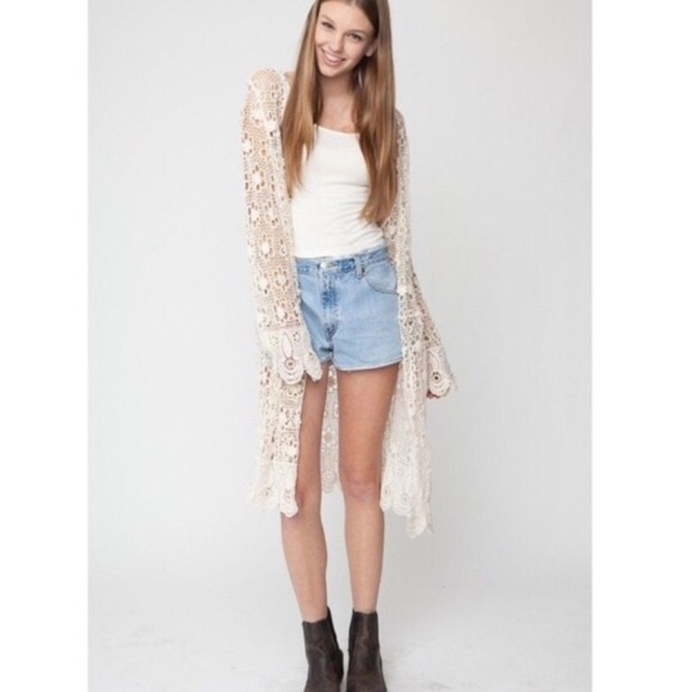 brandy melville floral crochet cardigan