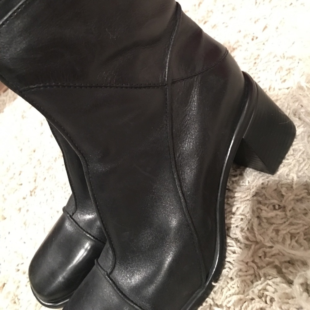 SOLD! Clarks Black Leather Block Boots