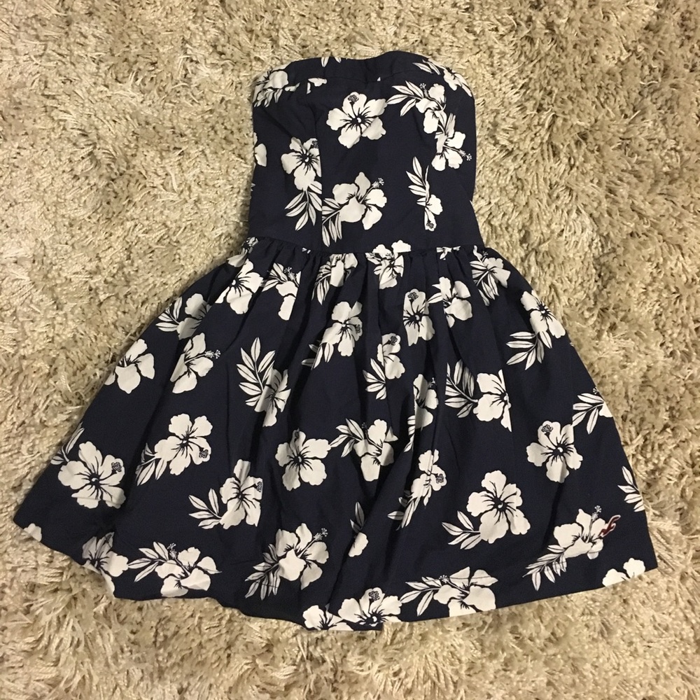 Strapless Navy Blue Hollister Floral Dress