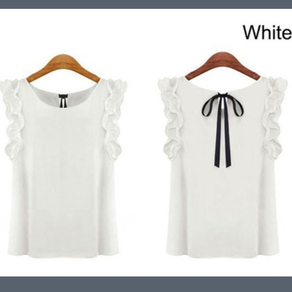 White chiffon blouse w/ ruffles
