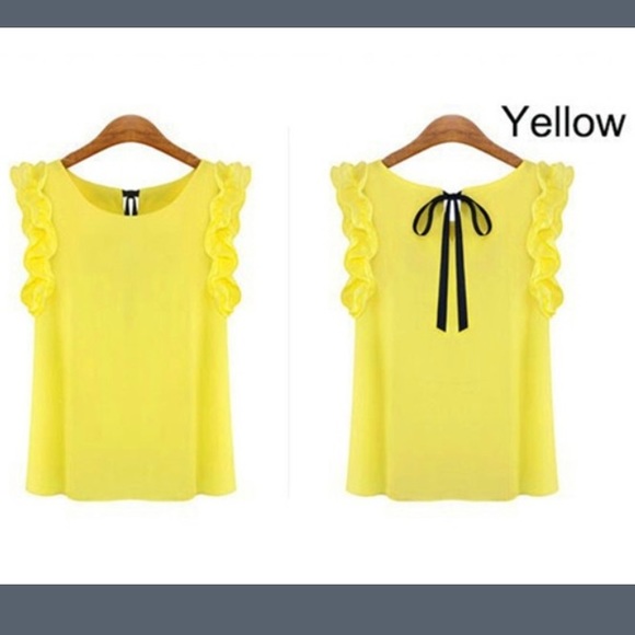 Yellow chiffon blouse w/ ruffles - Picture 1 of 6