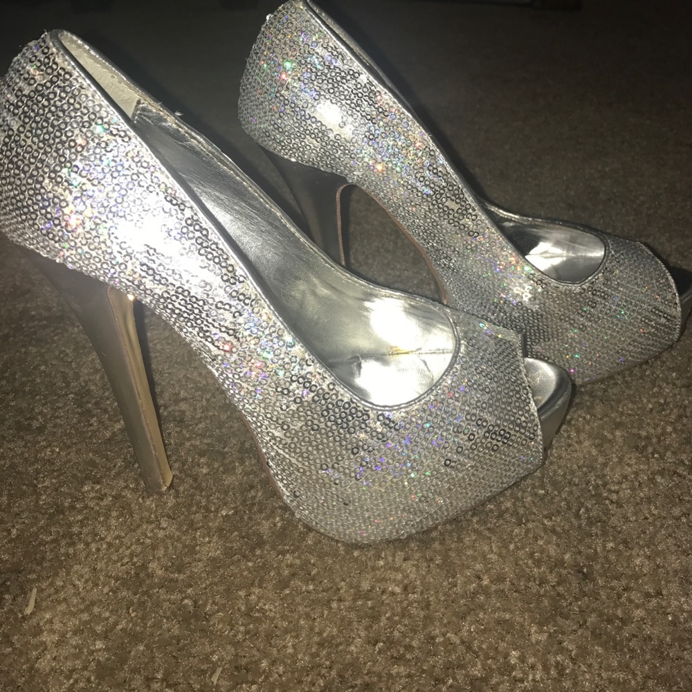Silver sequined heels