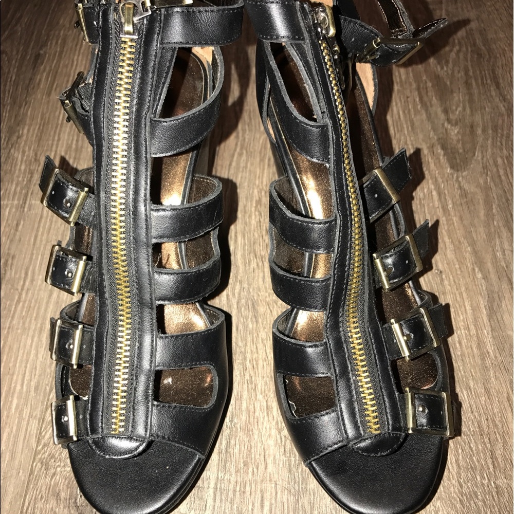 Black strappy platform wedges