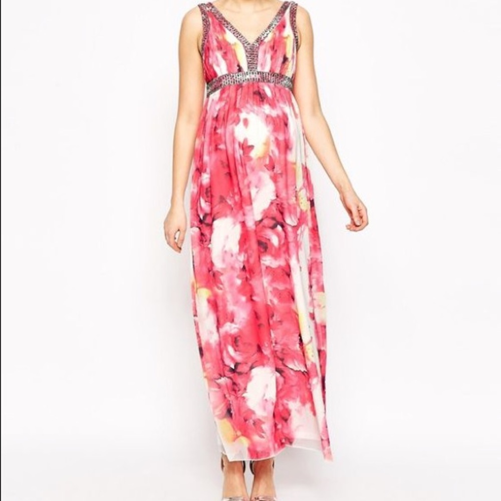 Asos Maternity rose floral maxi dress pink & white