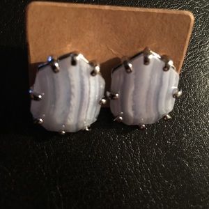 Rhodium and lace agate studs. No Brand!