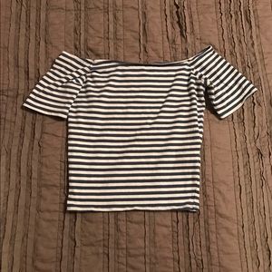 Striped Off The Shoulder Crop Trop
