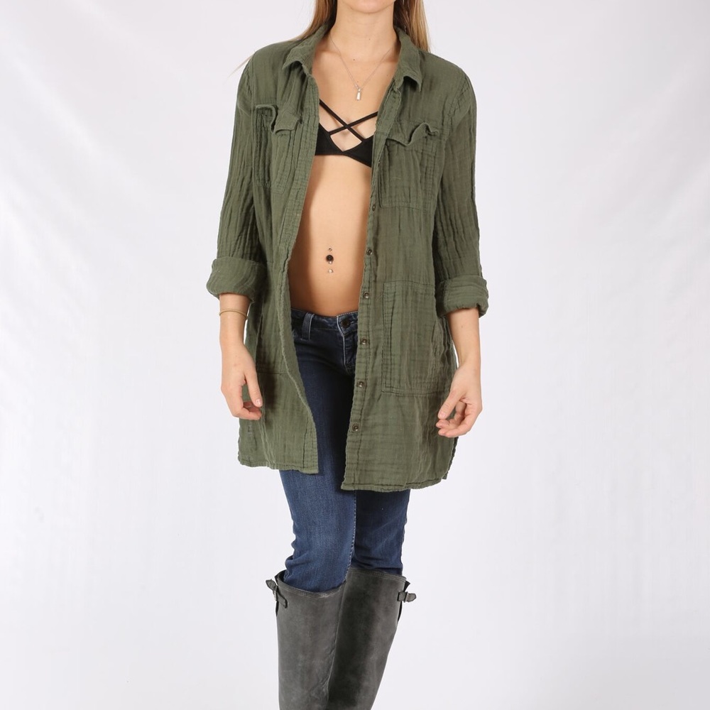 Green linen cardigan