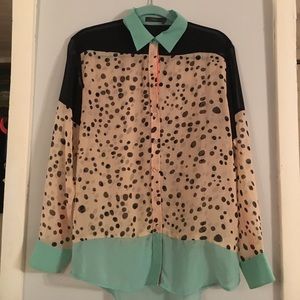 Sheer button down long sleeve blouse