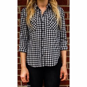 Women's black and white gingham button up