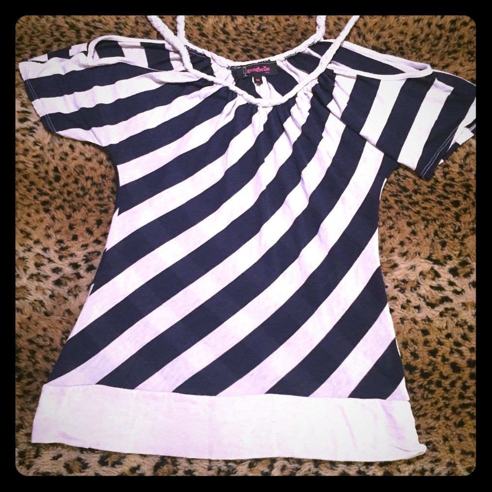 Blue & White Striped Open Shoulder Braided Top⚓️