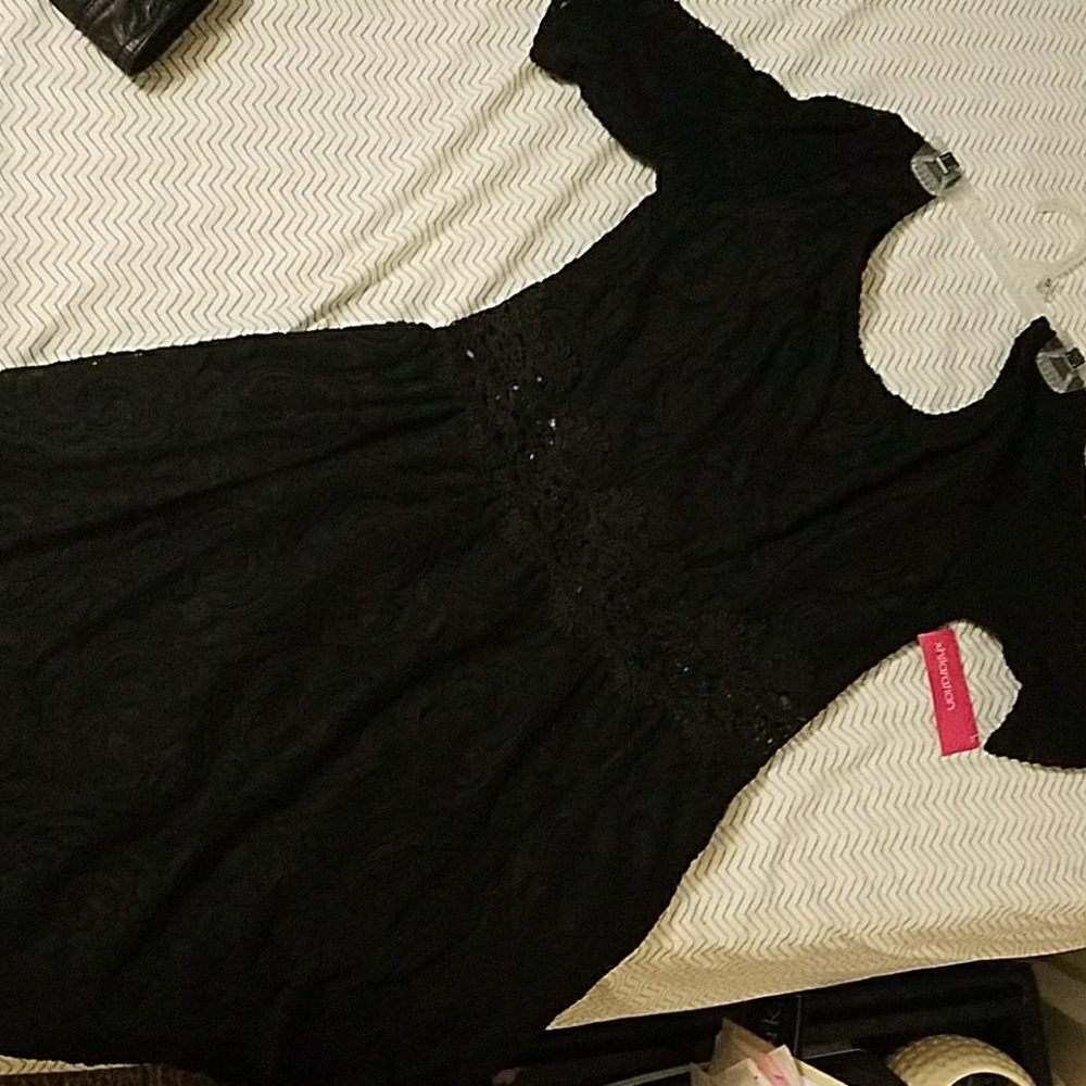 NWT Black Lace skater dress with crocheted waist.
